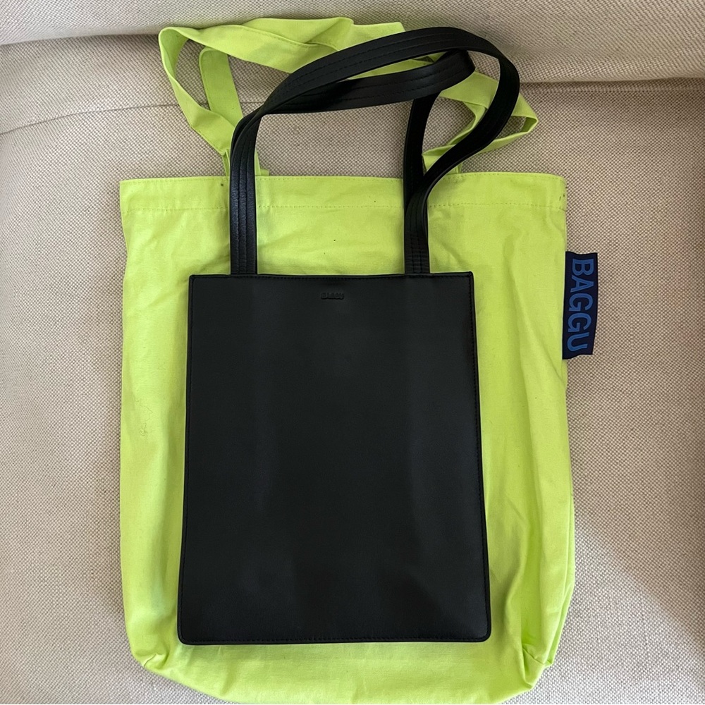 New Baggu black leather retail tote